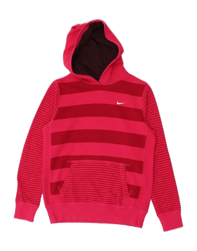 men's hoodies with bold prints -NIKE Girls Hoodie Jumper 12-13 Years Large Pink Striped Cotton