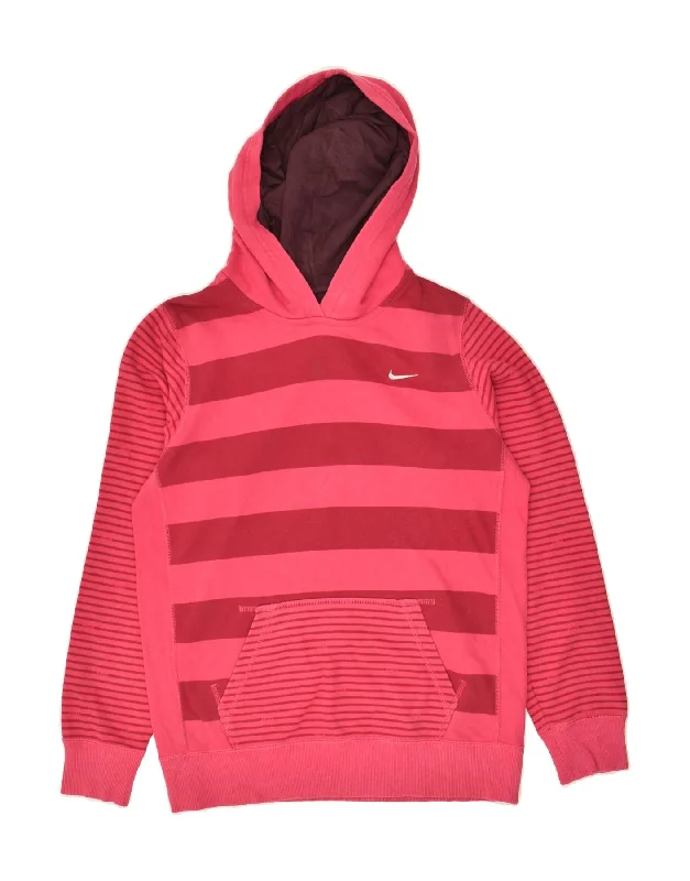 men's casual sweatshirts -NIKE Girls Hoodie Jumper 13-14 Years XL Pink Striped Cotton