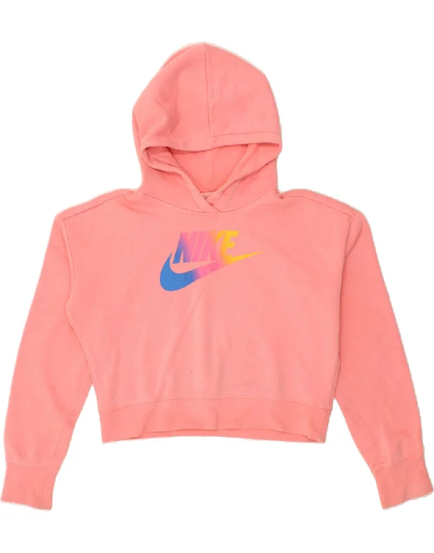 men's casual fleece hoodies -NIKE Girls Oversized Graphic Crop Hoodie Jumper 13-14 Years XL Pink Cotton