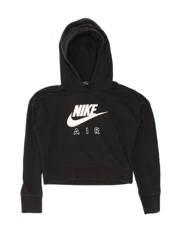 men's zip-up hoodies -NIKE Girls Standard Fit Graphic Hoodie Jumper 12-13 Years  Large Black