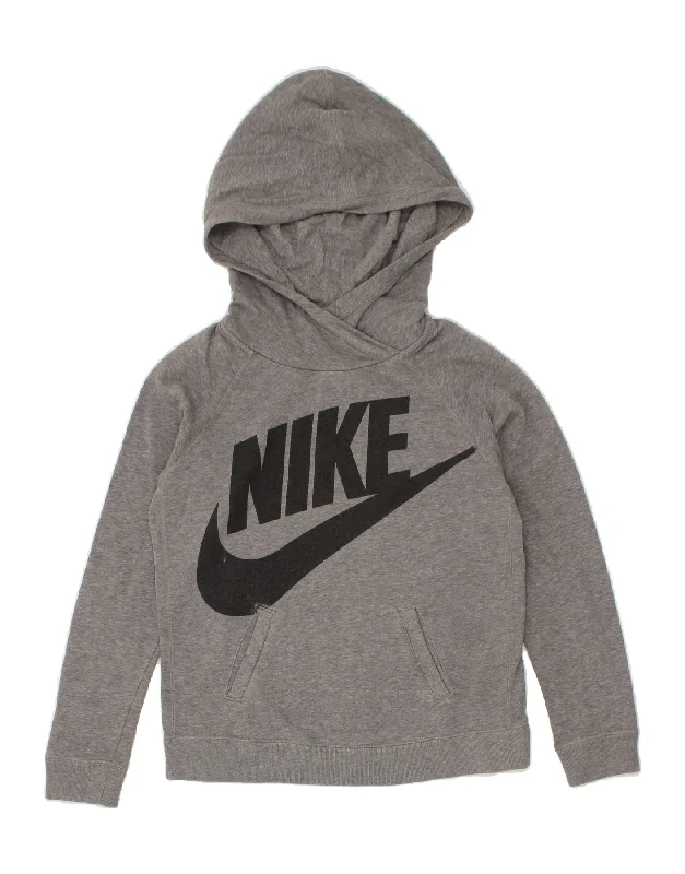 men's athletic sweatshirts -NIKE Girls Tall Graphic Hoodie Jumper 13-14 Years XL Grey Cotton