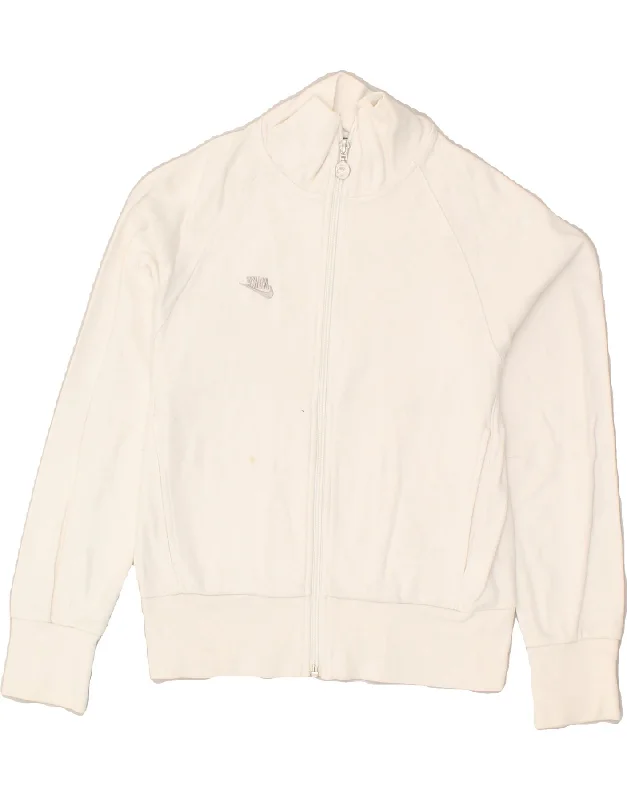 men's leather biker jackets -NIKE Girls Tracksuit Top Jacket 10-11 Years Medium White Cotton