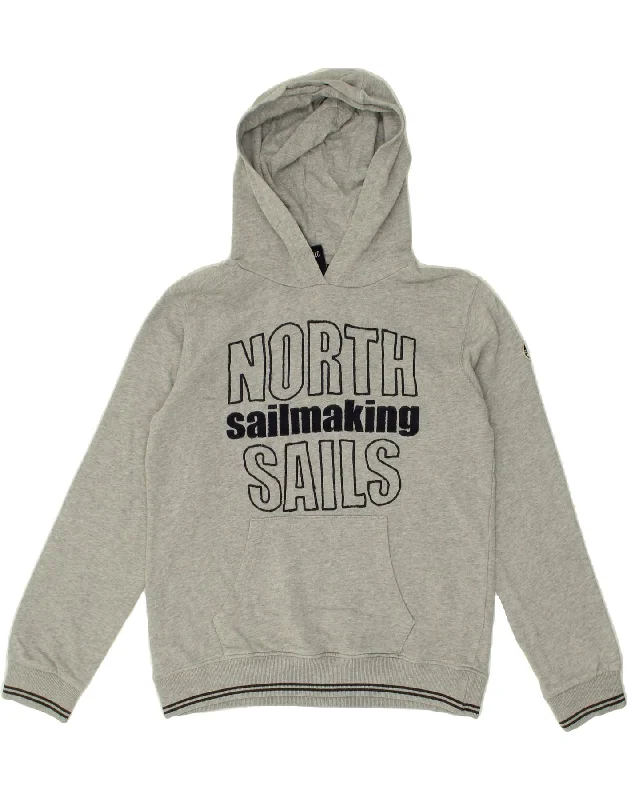 men's lightweight hoodies -NORTH SAILS Boys Graphic Hoodie Jumper 9-10 Years Grey Cotton