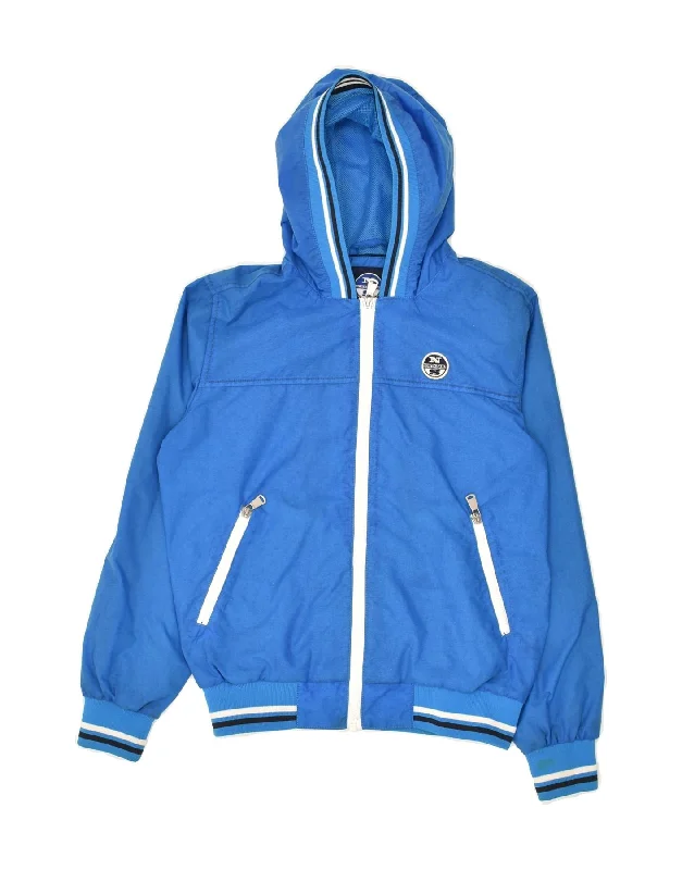 men's athletic jackets for running -NORTH SAILS Boys Hooded Rain Jacket 9-10 Years Blue Polyamide