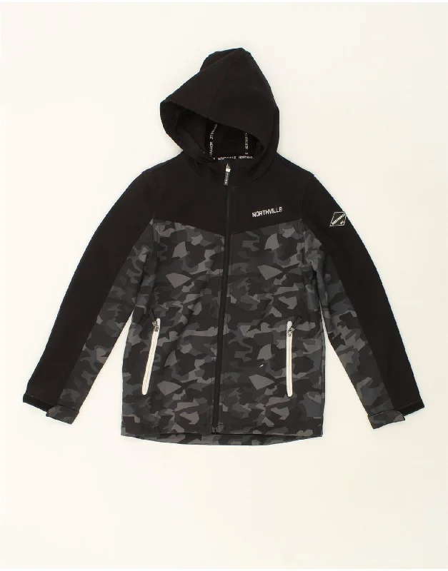 men's tailored jackets -NORTHVILLE Boys Hooded Tracksuit Top Jacket 10-11 Years Grey Camouflage