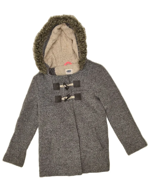 men's work jackets -OLD NAVY Girls Hooded Duffle Jacket 7-8 Years Medium Grey Flecked