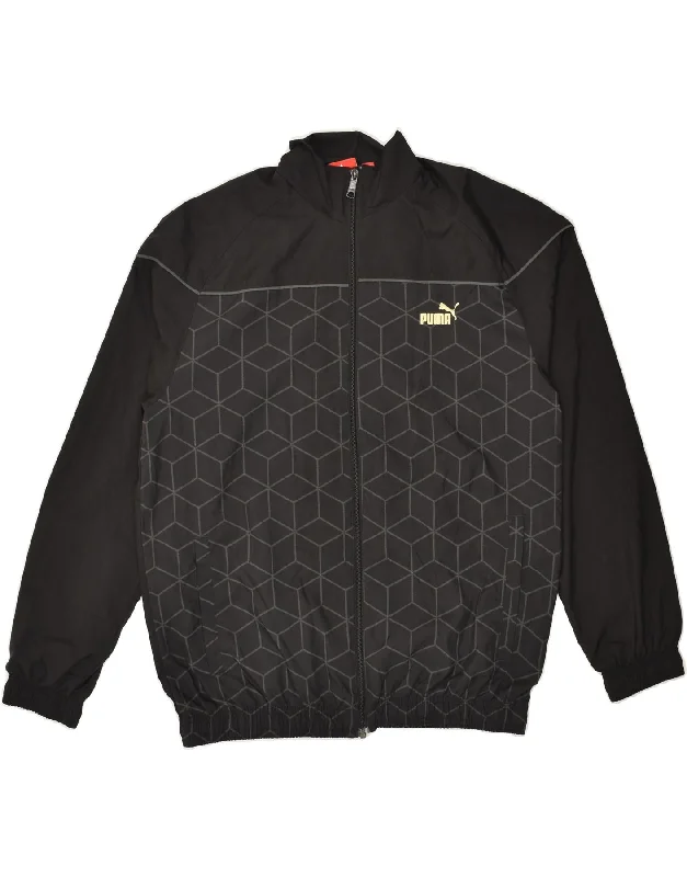 men's outdoor hiking jackets -PUMA Boys Graphic Bomber Jacket 15-16 Years 2XL Black Geometric Polyester