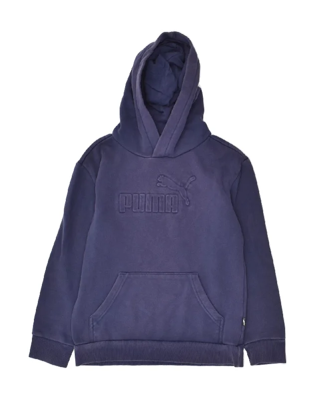 men's long sleeve hoodies -PUMA Boys Graphic Hoodie Jumper 10-11 Years Purple Cotton