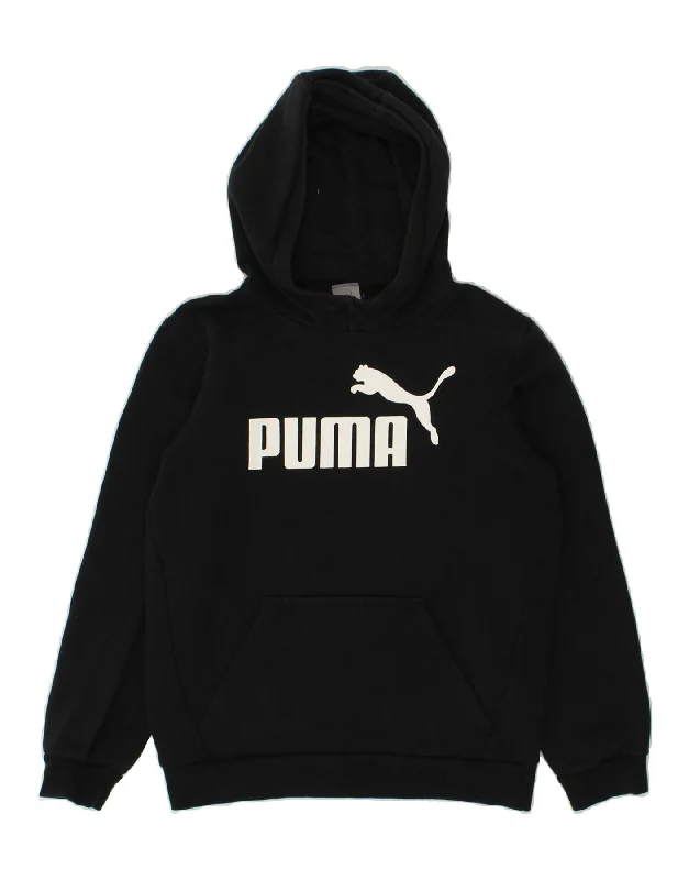 men's cotton blend hoodies -PUMA Boys Graphic Hoodie Jumper 11-12 Years Black Cotton