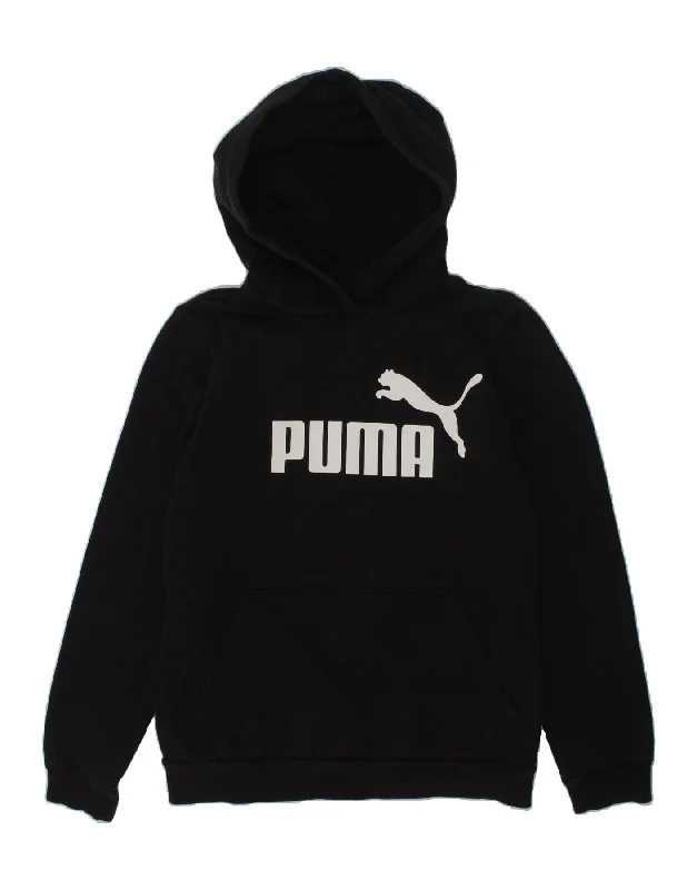 men's hoodie with unique prints -PUMA Boys Graphic Hoodie Jumper 11-12 Years Black Cotton