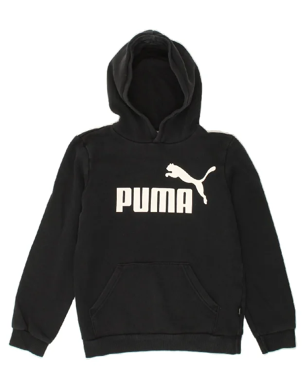 trendy zip-up sweatshirts for men -PUMA Boys Graphic Hoodie Jumper 11-12 Years Black Cotton