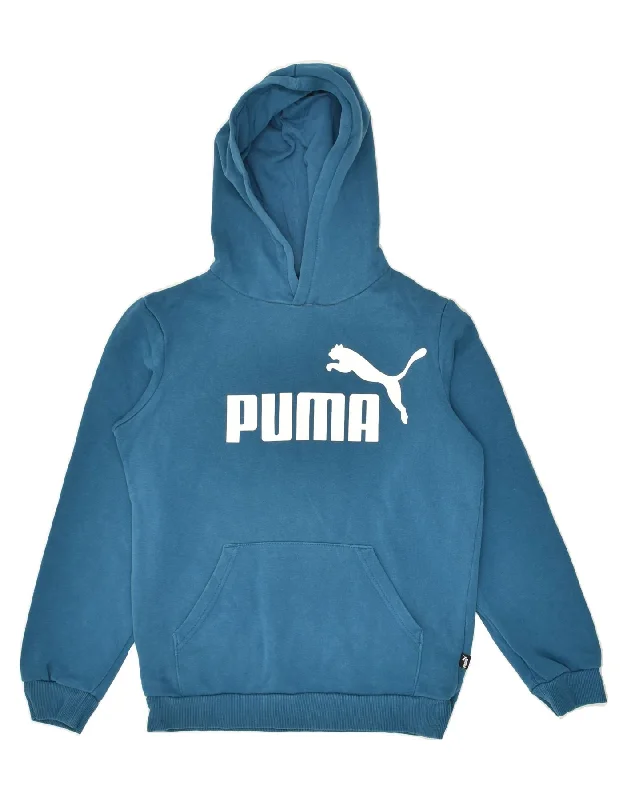 men's hoodie for gym -PUMA Boys Graphic Hoodie Jumper 11-12 Years Blue Cotton