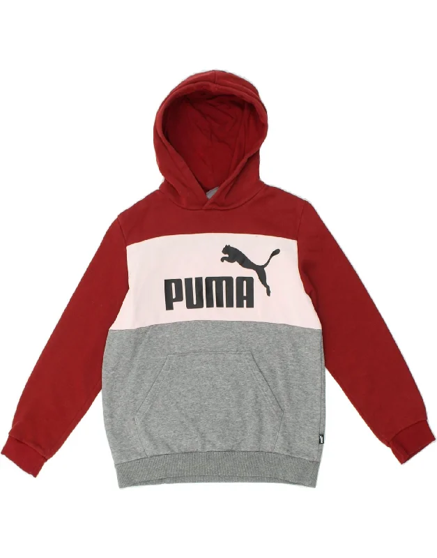 men's fleece sweatshirts -PUMA Boys Graphic Hoodie Jumper 11-12 Years Burgundy Colourblock Cotton