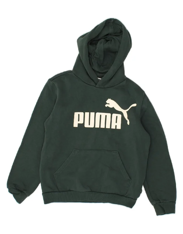 men's fleece sweatshirts -PUMA Boys Graphic Hoodie Jumper 11-12 Years Green Cotton