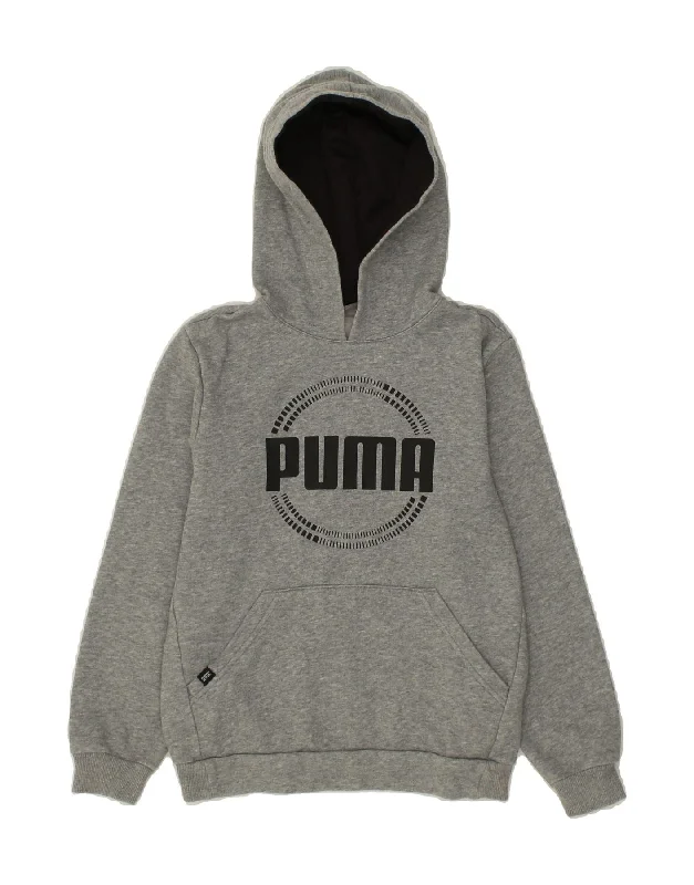 men's heavy fleece sweatshirts -PUMA Boys Graphic Hoodie Jumper 11-12 Years Grey Cotton