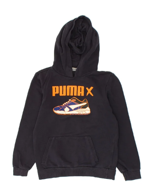 men's hoodie for warmth -PUMA Boys Graphic Hoodie Jumper 11-12 Years Large Navy Blue