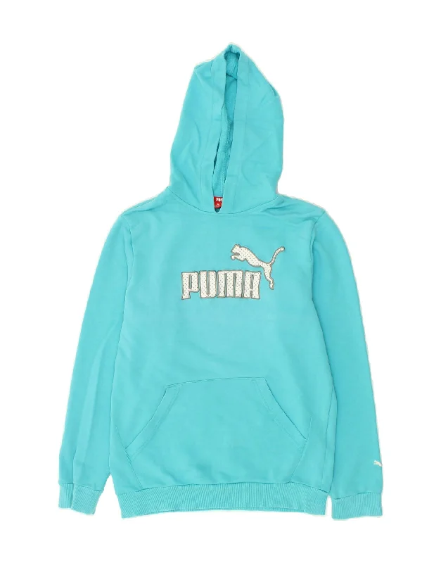 men's classic hoodies -PUMA Boys Graphic Hoodie Jumper 11-12 Years Large Turquoise Cotton