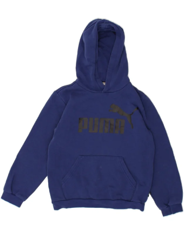 men's fashion sweatshirts -PUMA Boys Graphic Hoodie Jumper 11-12 Years Navy Blue Cotton