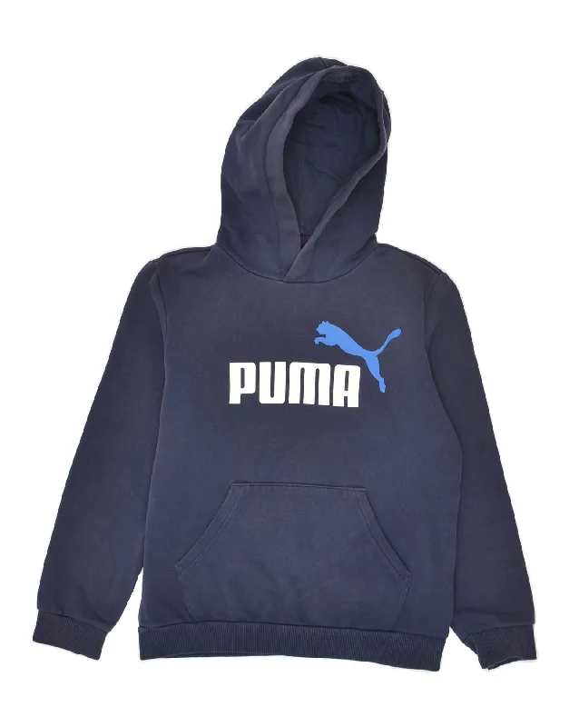 men's zip-up sweatshirts -PUMA Boys Graphic Hoodie Jumper 11-12 Years Navy Blue Cotton