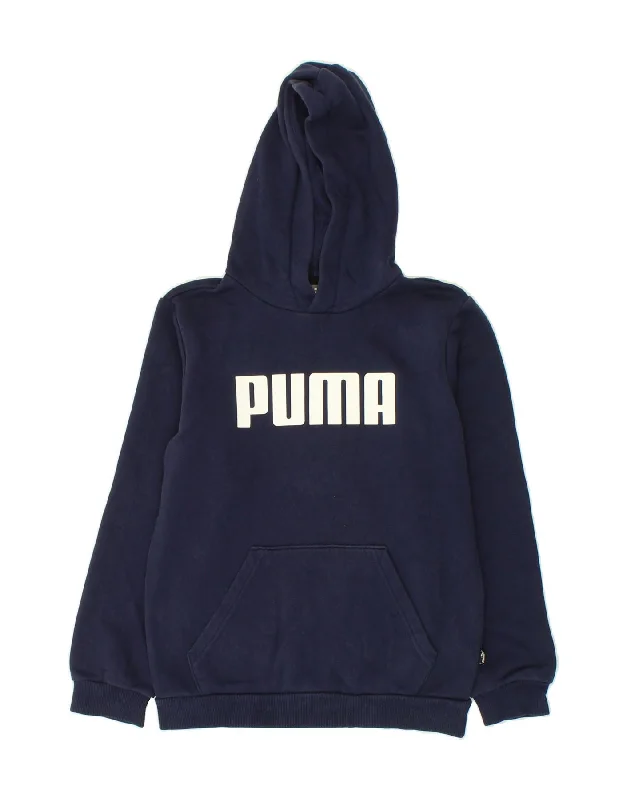 men's casual sweatshirts -PUMA Boys Graphic Hoodie Jumper 11-12 Years Navy Blue Cotton