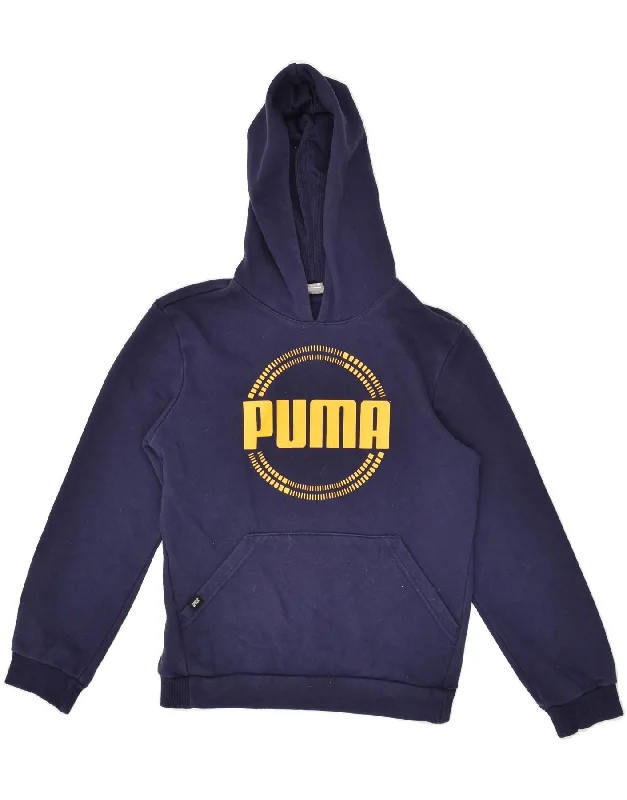 men's hoodies with bold prints -PUMA Boys Graphic Hoodie Jumper 11-12 Years Navy Blue Cotton