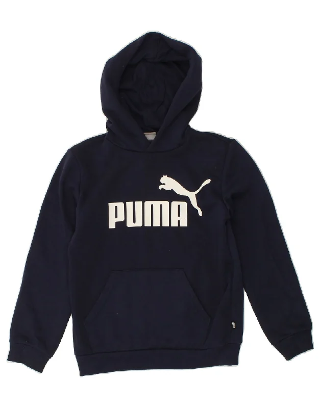 men's workout sweatshirts -PUMA Boys Graphic Hoodie Jumper 11-12 Years Navy Blue Cotton