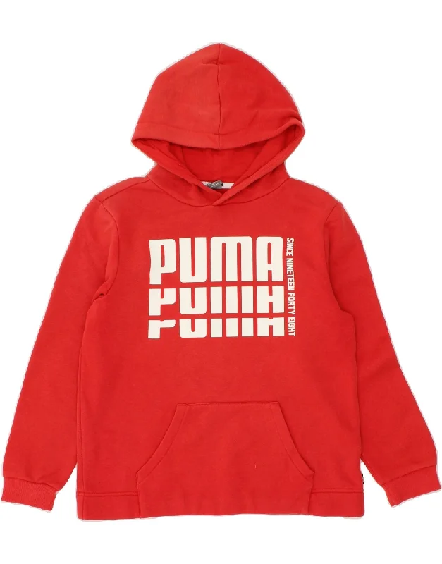 men's stylish zip-up hoodies -PUMA Boys Graphic Hoodie Jumper 11-12 Years Red Cotton