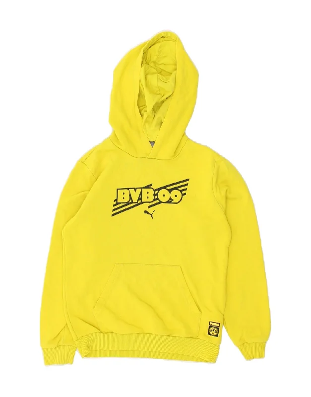 men's heavy-duty hoodies -PUMA Boys Graphic Hoodie Jumper 11-12 Years Yellow Cotton