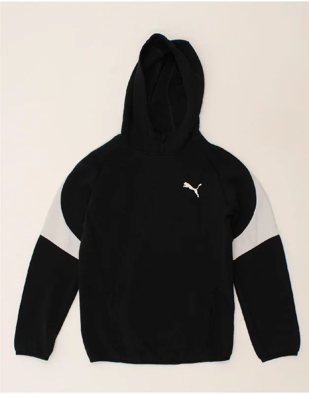 men's stylish zip-up hoodies -PUMA Boys Graphic Hoodie Jumper 13-14 Years Black Colourblock Polyester