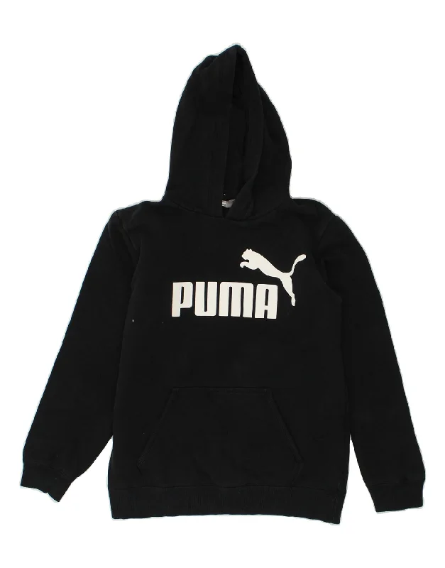 men's pullover sweatshirts -PUMA Boys Graphic Hoodie Jumper 13-14 Years Black Cotton