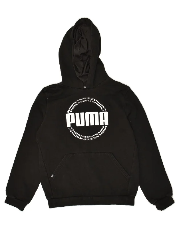 men's lightweight zip-up hoodies -PUMA Boys Graphic Hoodie Jumper 13-14 Years Black Cotton