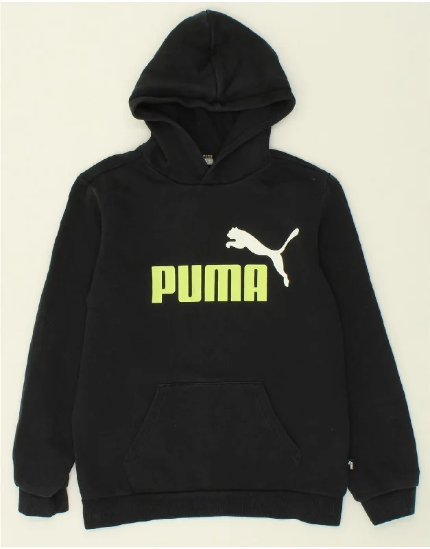 men's eco-friendly hoodies -PUMA Boys Graphic Hoodie Jumper 13-14 Years Black Cotton