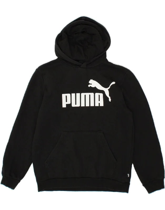 men's graphic hoodies -PUMA Boys Graphic Hoodie Jumper 13-14 Years Black Cotton