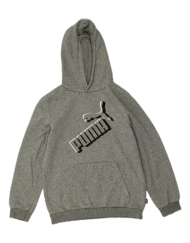 men's winter sweatshirts -PUMA Boys Graphic Hoodie Jumper 13-14 Years Grey Cotton