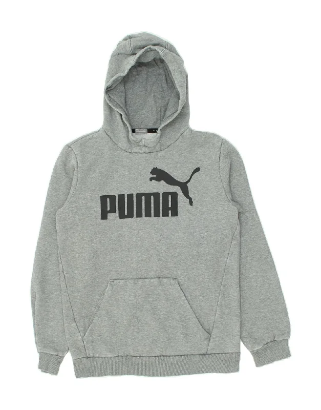 men's zip hoodie with high collar -PUMA Boys Graphic Hoodie Jumper 13-14 Years Grey Cotton