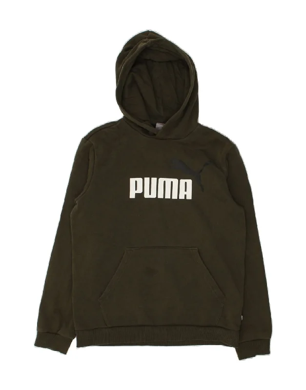 men's pullover hoodies -PUMA Boys Graphic Hoodie Jumper 13-14 Years Khaki Cotton