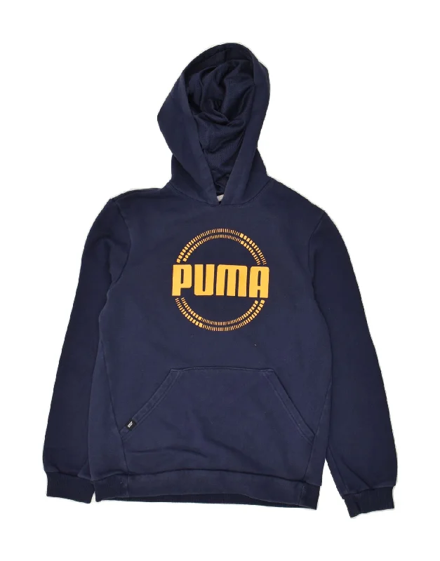 men's hoodies with bold prints -PUMA Boys Graphic Hoodie Jumper 13-14 Years Navy Blue Cotton