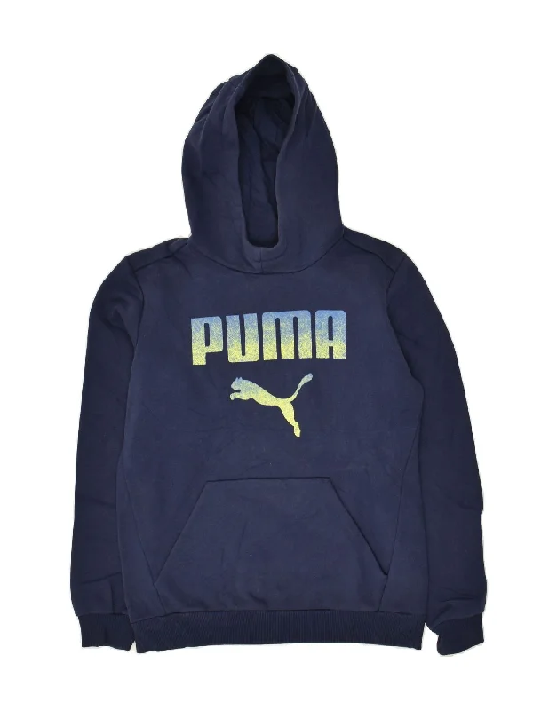 men's solid color sweatshirts -PUMA Boys Graphic Hoodie Jumper 13-14 Years Navy Blue Cotton