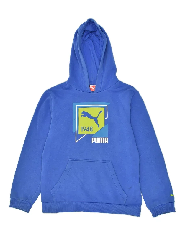 men's hoodie sweatshirt with graphics -PUMA Boys Graphic Hoodie Jumper 13-14 Years XL Blue Cotton