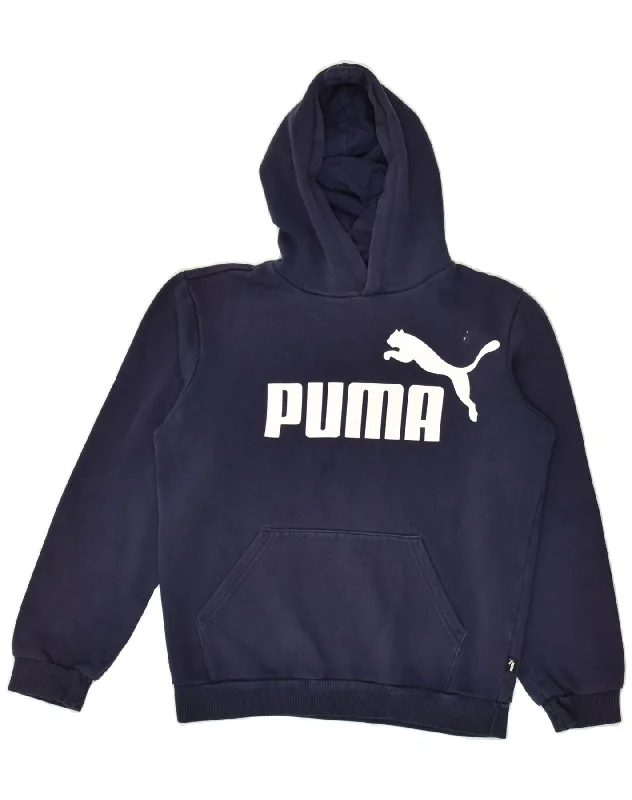 men's hoodie jackets -PUMA Boys Graphic Hoodie Jumper 13-14 Years XL Navy Blue Cotton