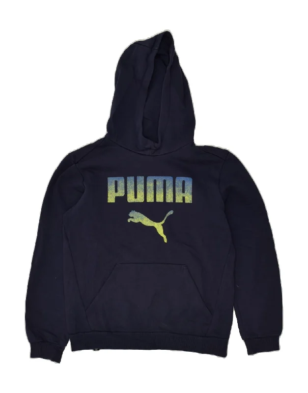 men's hoodie sweatshirts with designs -PUMA Boys Graphic Hoodie Jumper 13-14 Years XL Navy Blue