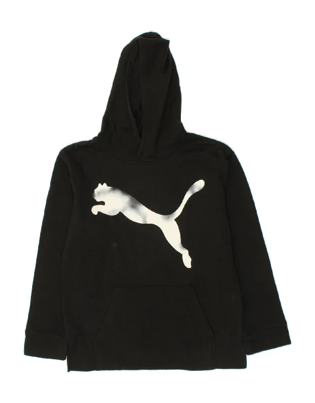 men's hoodie for layering in winter -PUMA Boys Graphic Hoodie Jumper 14-15 Years Large Black