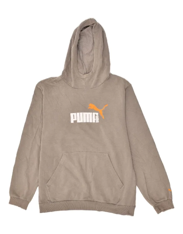 men's fashion sweatshirts -PUMA Boys Graphic Hoodie Jumper 15-16 Years 2XL Grey Cotton