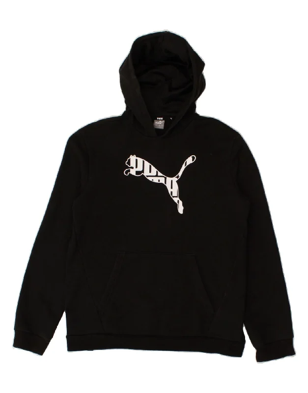 trendy zip-up sweatshirts for men -PUMA Boys Graphic Hoodie Jumper 15-16 Years Black Cotton