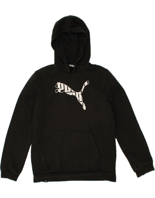 men's hoodies with bold prints -PUMA Boys Graphic Hoodie Jumper 15-16 Years Black Cotton