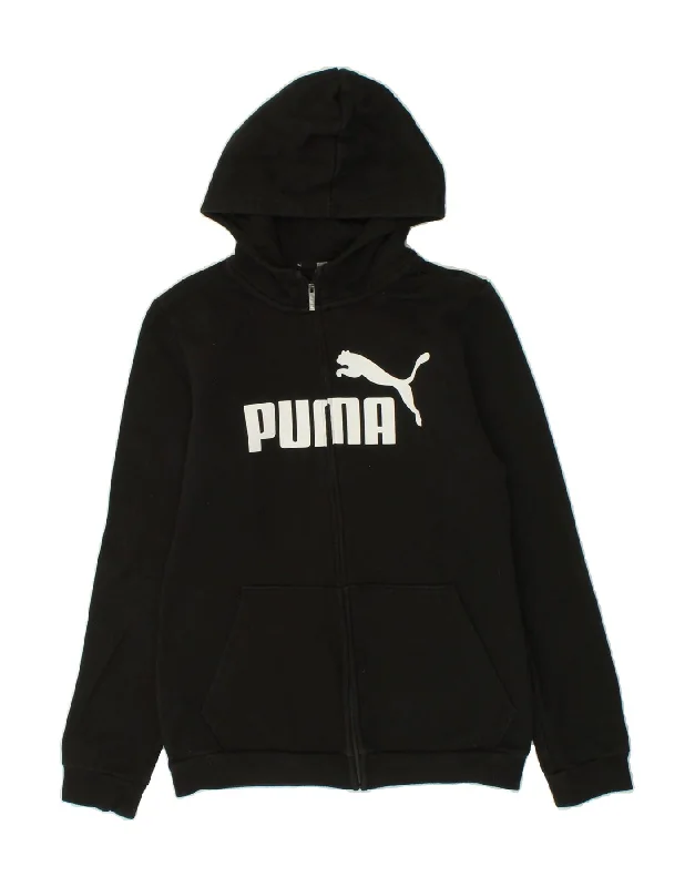 men's sweatshirts with designs -PUMA Boys Graphic Hoodie Jumper 15-16 Years Black Cotton