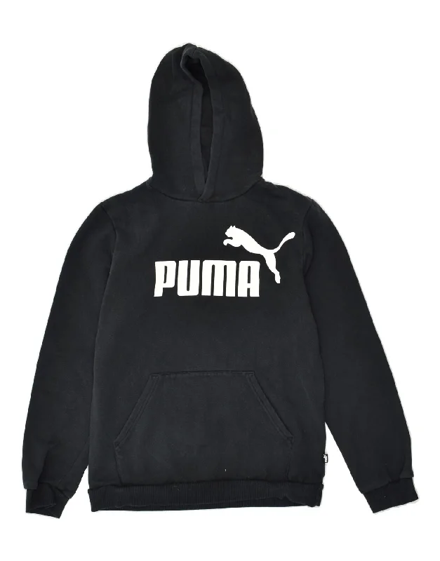 men's hoodie with pockets -PUMA Boys Graphic Hoodie Jumper 15-16 Years Black Cotton