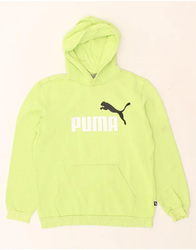 men's sports hoodies for gym -PUMA Boys Graphic Hoodie Jumper 15-16 Years Green Cotton