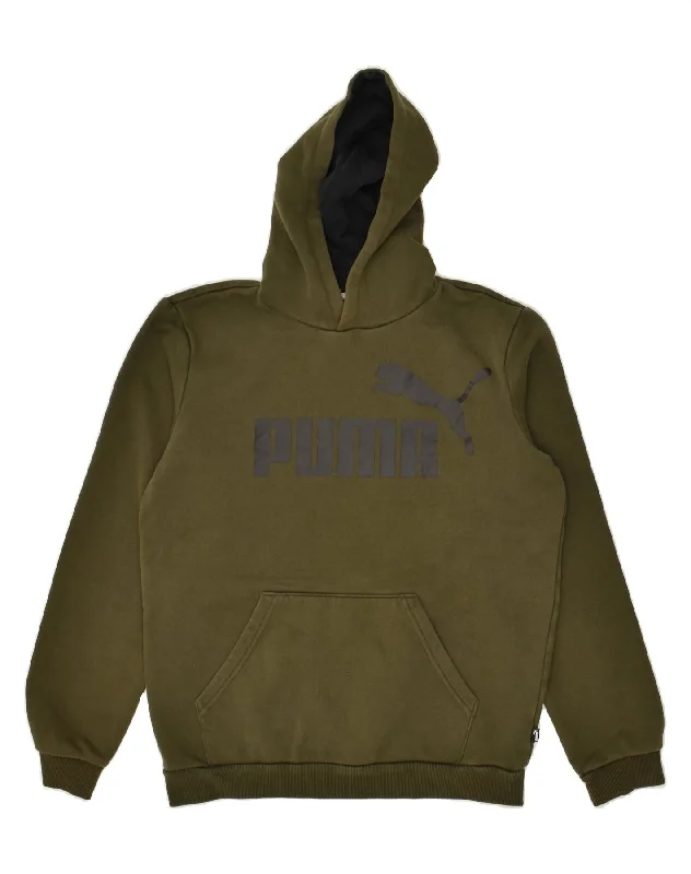 trendy hoodies for men -PUMA Boys Graphic Hoodie Jumper 15-16 Years Khaki Cotton