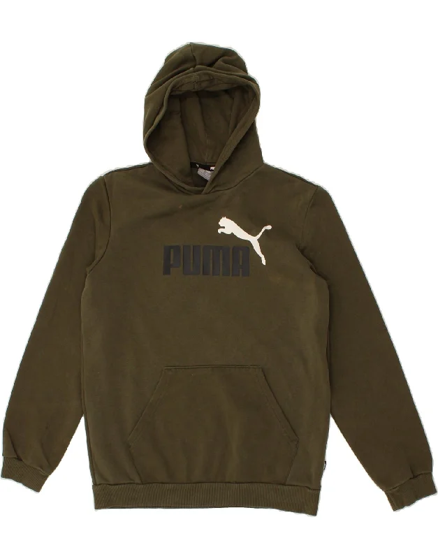 men's fleece hoodies -PUMA Boys Graphic Hoodie Jumper 15-16 Years Khaki Cotton